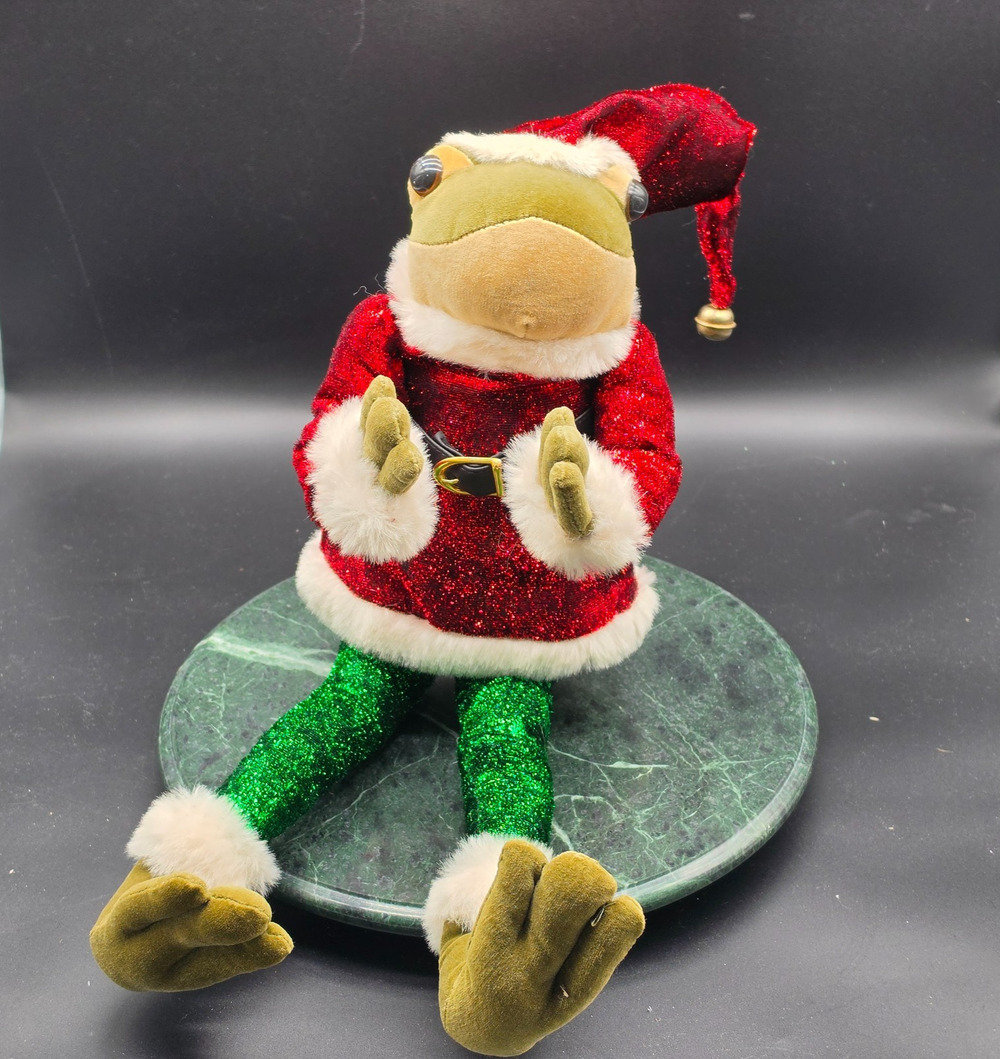 RARE Vintage Mark Roberts Frog in Santa Suit Christmas Shelf Sitter 18"